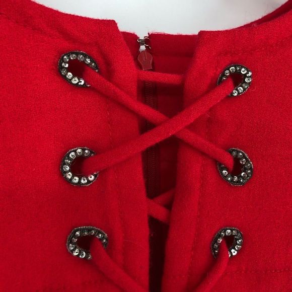 70’s Vintage Bill Blass Red Neiman Marcus Crisscross Lace Up Elbow Sleeve Dress - Picture 4 of 16